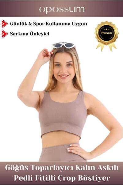 Genel Markalar Premium Seri Göğüs Toparlayıcı Sarkma Önleyen Spor Günlük Kalın Askılı Pedli Fitilli Crop Büstiyer