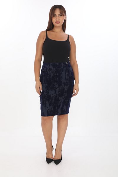EXİTLİNE Women's Flocked Navy Blue Skirt