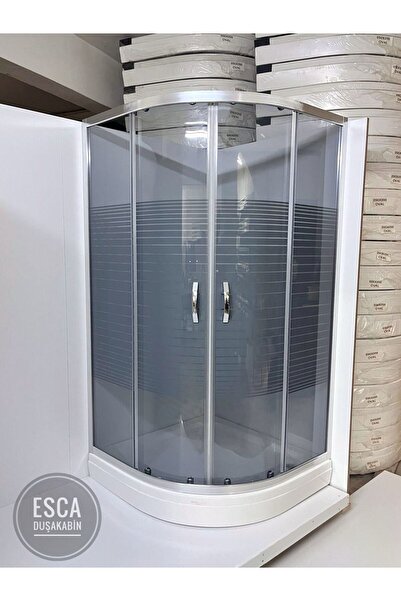 Esca TİNA Desenli KROM Duşakabin-Oval Akrilik Duş Tekneli -Füme Temperli Cam
