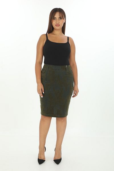 EXİTLİNE Women's Flocked Khaki-Green Skirt