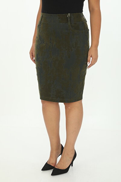 EXİTLİNE Women's Flocked Khaki-Green Skirt