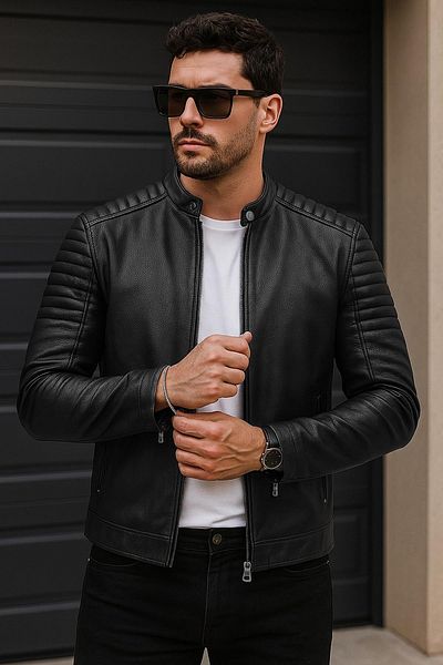 Delpino Slim Fit férfi bőrdzseki