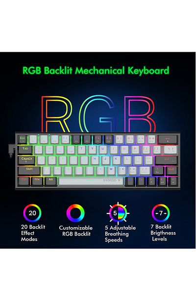 e-yooso Z-11 3 Modes Wireless Mechanical Keyboard, Red Switch Bluetooth/2.4G/USB-C 60% Portable
