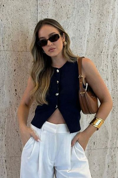 Bengi Clothing Γυναικεία κοντομάνικη μπλούζα από νήματα καλοκαιρινά πλεκτά