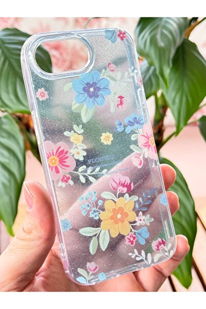 Fibaks Apple iphone 16e compatible case blue glitter flower pattern colorful bright shock absorbing cover
