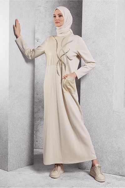 Alvina 45058 Model Hijab Dress - Stone Printed