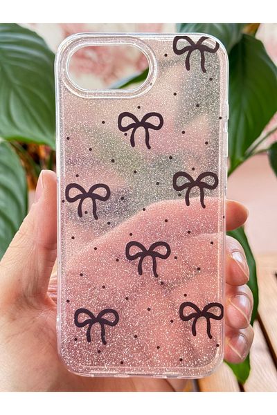 Fibaks غطاء متوافق مع هاتف Apple iPhone 16E، لون أسود لامع مع نمط القوس، غطاء مشرق يمتص الصدمات