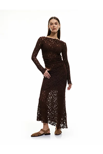 Koton New Season Lined Asymmetrical Lace Midi Skirt