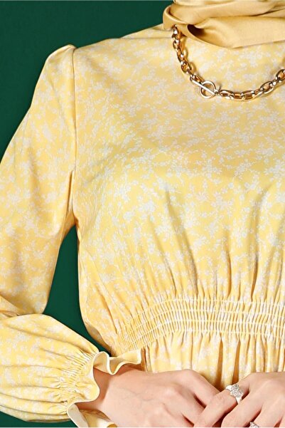 Alvina Flowered Blouse with Elasticated Waist and Sleeves 42888