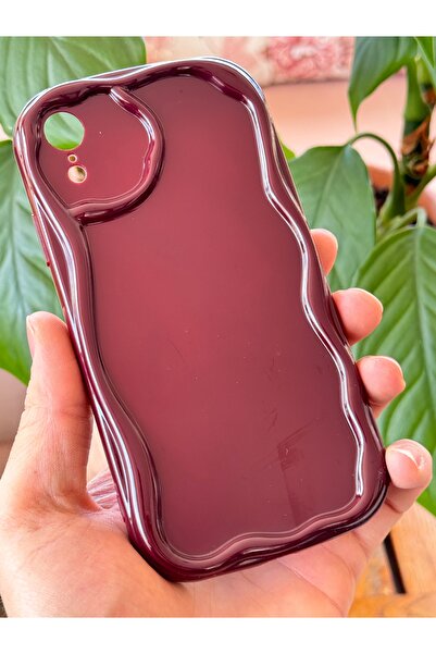 Fibaks Apple iPhone Xr Compatible Case Camera Protected Wave Edge Shock Absorbing Burgundy Silicone Cover