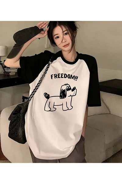 Touz Moda Freedom Dog Raglan κοντομάνικο εμπριμέ λευκό μπλουζάκι