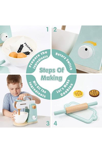 COOYA Play Kitchen Accessories, Wooden Set, for Kids Kitchen, includes Extra Egg, Rolling Pin