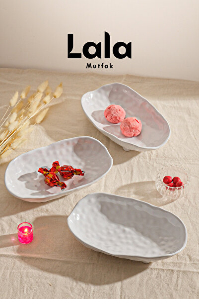 Lala Mutfak Belen Kayık Kahvaltılık ve Sunumluk 3'lü - (21x13 cm) Melamin Şık ve Çok Amaçlı Tabak