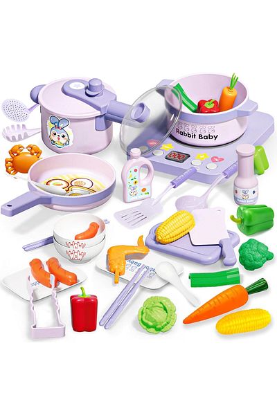 COOYA Kids Play Kitchen Toys Set, 33Pcs Toddlers Pretend Cooking Playset, Learning Gift for Kids