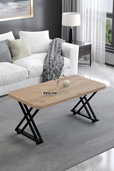 Renlife Tekerlekli Orta Sehpa Yemek Masası Balkon Masası Mutfak Masası 60x105...