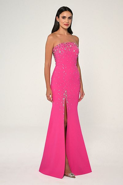 ALFABETA Strapless Stone Embroidered Crepe Long Evening Dress Alfa Beta