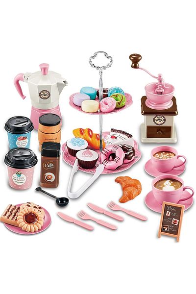 COOYA 38pcs Coffee Maker Set and Play Food Dessert Set for Kids Age 3 4 5 6 7 8 9, for Girls Boys