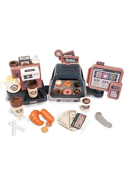 COOYA Pretend Play Kitchen Toy, Coffee Machine and Cashier, with Lights and Sounds, Role Play