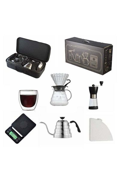 COOYA 6-Piece 3.5 KG Drip Coffee Pot Set with Travel Case for Easy Storage and Carrying, Black