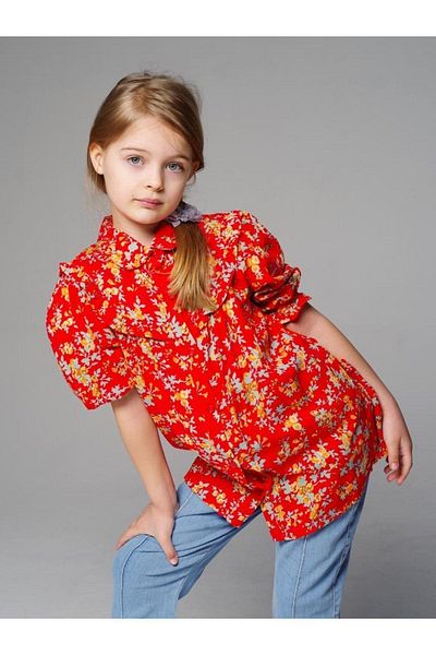 Hilal Akıncı Kids Girl's Short Sleeve Floral Patterned Shirt Flare Leg Jeans 2-Piece Jewelry