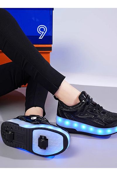 ETG Unisex Kids Roller Skates Shoes USB Charging, Girls Boys LED Roller Skate Shoes with Double Wheels