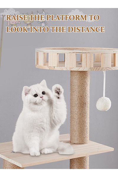 KidLe Solid Wood Cat Tree Cat Tower Cat Climbing Frame