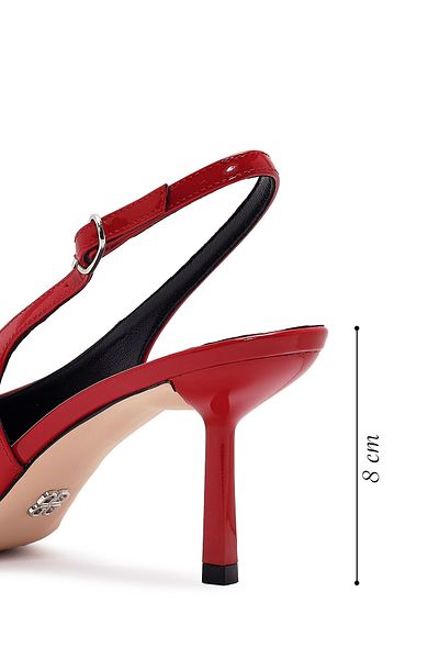 Derimod Women's Red Open Back Thin Heeled Patent Leather Shoes 24Wfd 122616