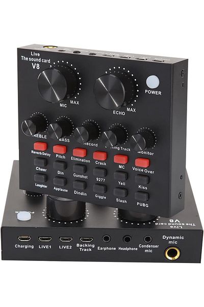 fulina V8 Live Sound Card,with Dual DSP Noise Reduction Chip & ECHO,with Multiple Effects,for Music Singing