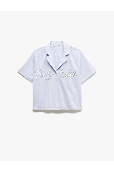 Koton Potrivire confortabilă imprimată - Top de pijama cu mânecă scurtă cu guler în dungi