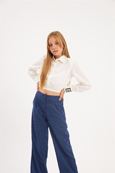 Hilal Akıncı Kids Set de 2 piese pentru fete, cămașă albă cu mâneci cu design căptușit, cu etichetă, pantaloni largi, cu picioare largi