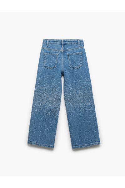 Koton Stone Detailed Indigo Girl's Jean Trousers 5Skg40123Ad