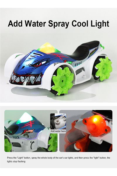 KidLe 1:14 Monster Shark Cart with Spray Light Music Remote Control Stunt Spray Car Remote Control Car
