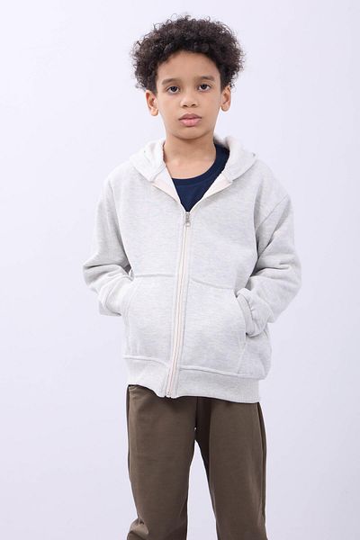 Perendi Unisex Παιδική ζακέτα με κουκούλα με φερμουάρ - Γκρι άνετο και κομψό casual τοπ