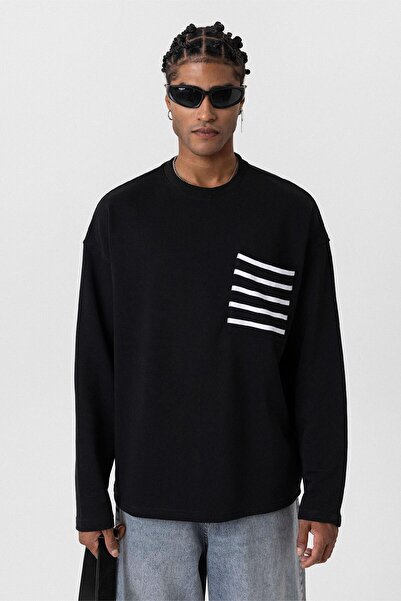 VAMOSCLO Cep Detaylı Oversize Sweatshirt Siyah