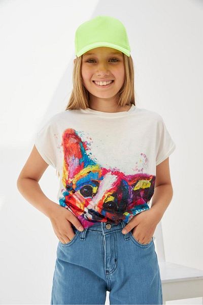 Hilal Akıncı Kids Girl's Patterned Oversize T-Shirt Wide Leg Blue Jeans