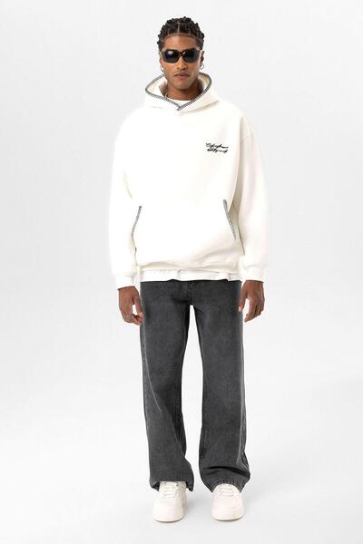 VAMOSCLO سويت شيرت كبير الحجم بتفاصيل باب لون إكرو