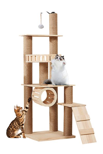 KidLe Solid Wood Cat Tree Cat Tower Cat Climbing Frame