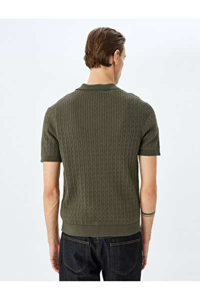 Koton Short Sleeve Cotton Hair Braid Textured Polo Neck Knitwear T-Shirt