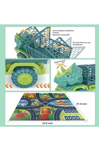 Yelajoy Dinosaur Truck Toys,With 8 Dyno Figures, Activity Play Mat,Dinosaur Eggs,Dinosaur Toys for Kids