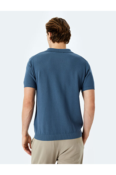 Koton Πλεκτό μπλουζάκι από βαμβακερό V λαιμόκοψη με κοντό μανίκι