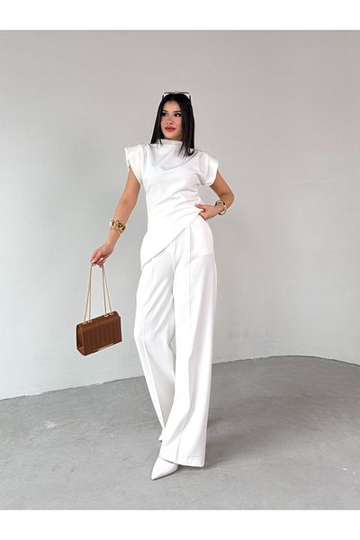 Cappmoda PNT-07409 Λευκό Atlas Υφασμάτινο Παντελόνι Palazzo