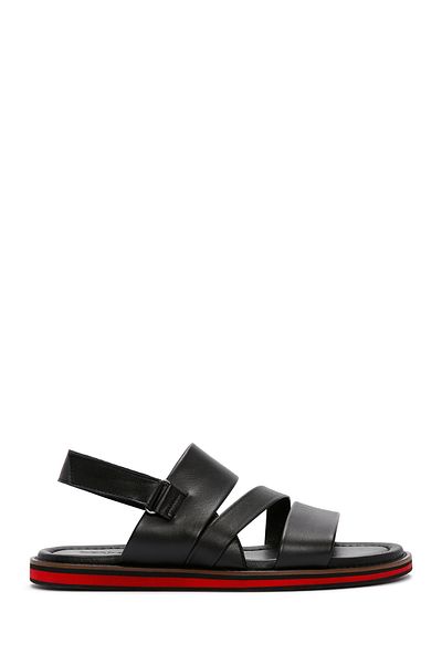 Derimod Men's Black Strappy Leather Sandals 25Sfd 625218