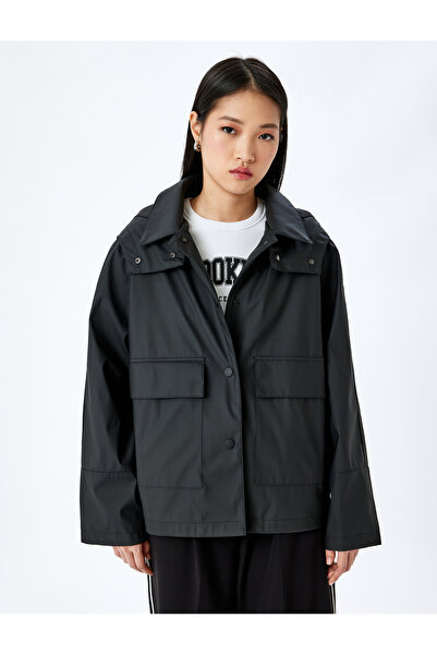 Koton Kapüşonlu Cepli Su İtici Fermuarlı Trençkot