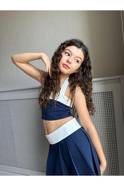 Hilal Akıncı Kids Strappy Crop and Waist Collar Detailed Skirt 2 Piece Girl's Suit