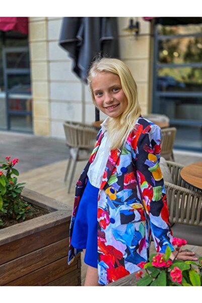 Hilal Akıncı Kids Gökkuşağı renkli ceket şortlu takım