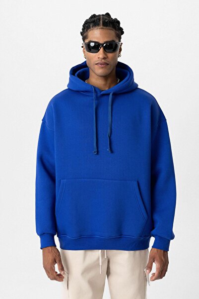 VAMOSCLO سويت شيرت أساسي كبير الحجم بجيب وغطاء للرأس ومفصل