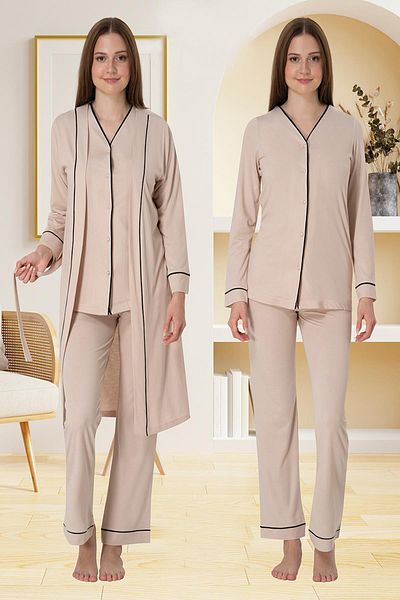 Lohussa Women's Mink Special Design Buttoned Cotton Maternity Maternity Dressing Gown Pajama Set Set
