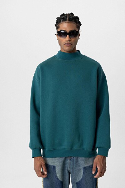 VAMOSCLO Basic Oversize Turtleneck Sweatshirt Petrol