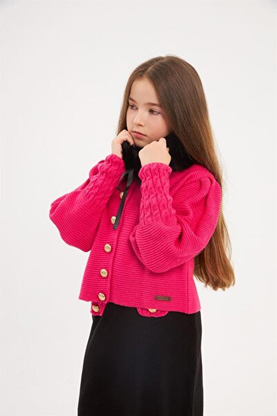 Hilal Akıncı Kids سترة صوفية تريكو بأزرار ذهبية للفتيات مع جيوب مزخرفة وتنورة...