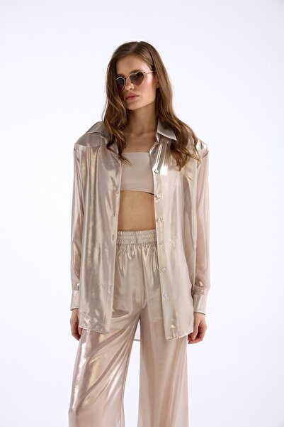 NOK İSTANBUL So Shine Vatkalı Transparan Gömlek LİGHT GOLD